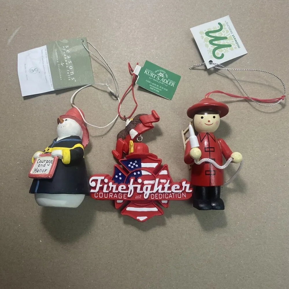 NWT Firefighter Hanging Christmas Ornaments Lot of 3